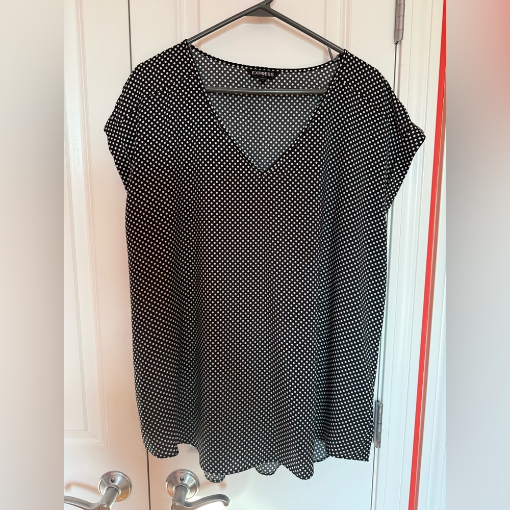 Express Navy Blue and White Polka Dot Blouse